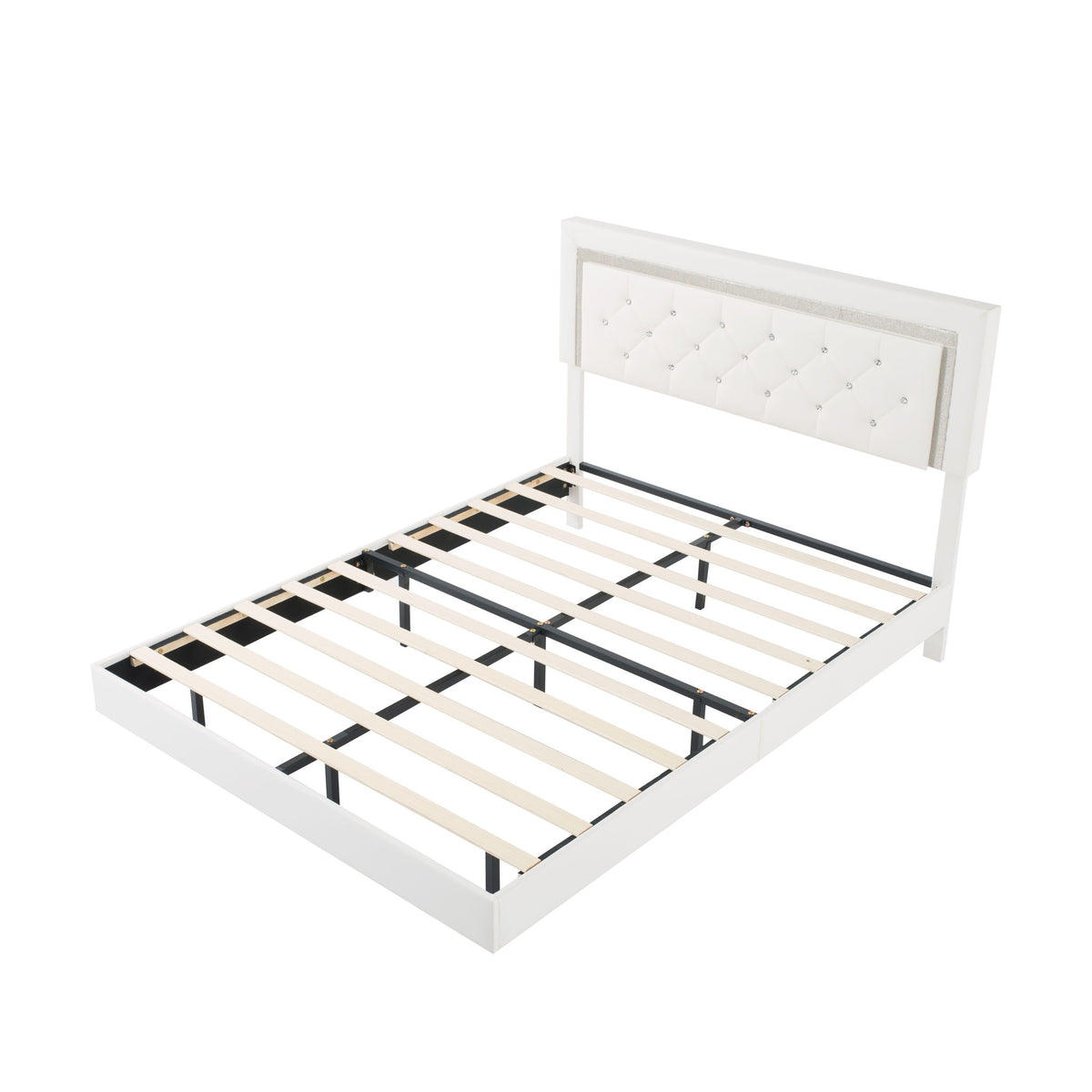 Platform Bed Frame With Adjustable Upholstered Headboard, RGB LED Lights, No Box Spring Needed