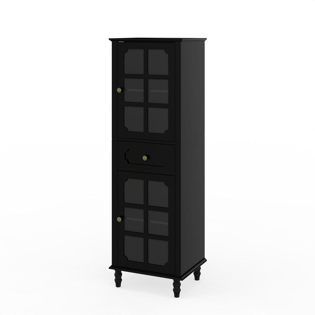 Storage Cabinet, Freestanding Curio Cabinet With Grid Doors & Drawer, Pantry Display Cabinet For Kitchen