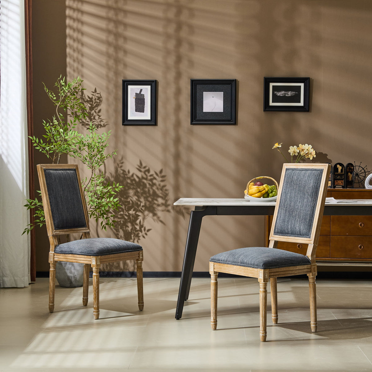 French Country Style Dining Chair With Upholstered Seating And Fluted Legs