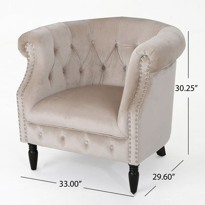 Celestialis - Upholstered Velvet Club Chair With Tub Design And Rolled Recessed Armrests - Champagne