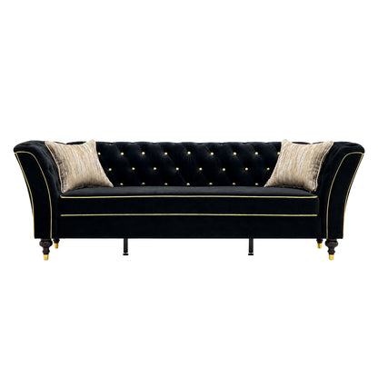 3 Person Sofa With Deep Seat, Tufted Backrest