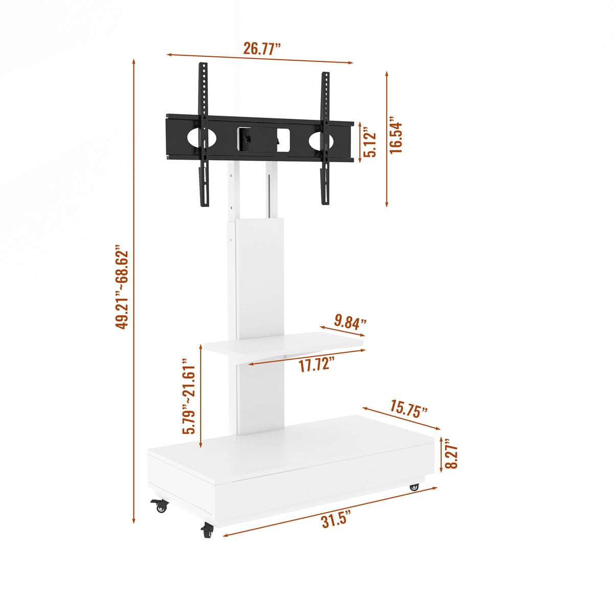 Adjustable Height Mobile TV Cart