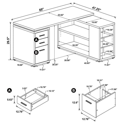 Tona - L-Shape Computer Desk With 3 Drawers And 5 Shelves