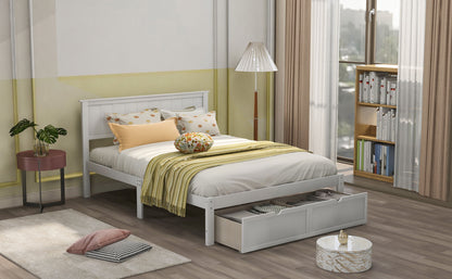 Full Size Platform Bed With Under Bed Drawers - White