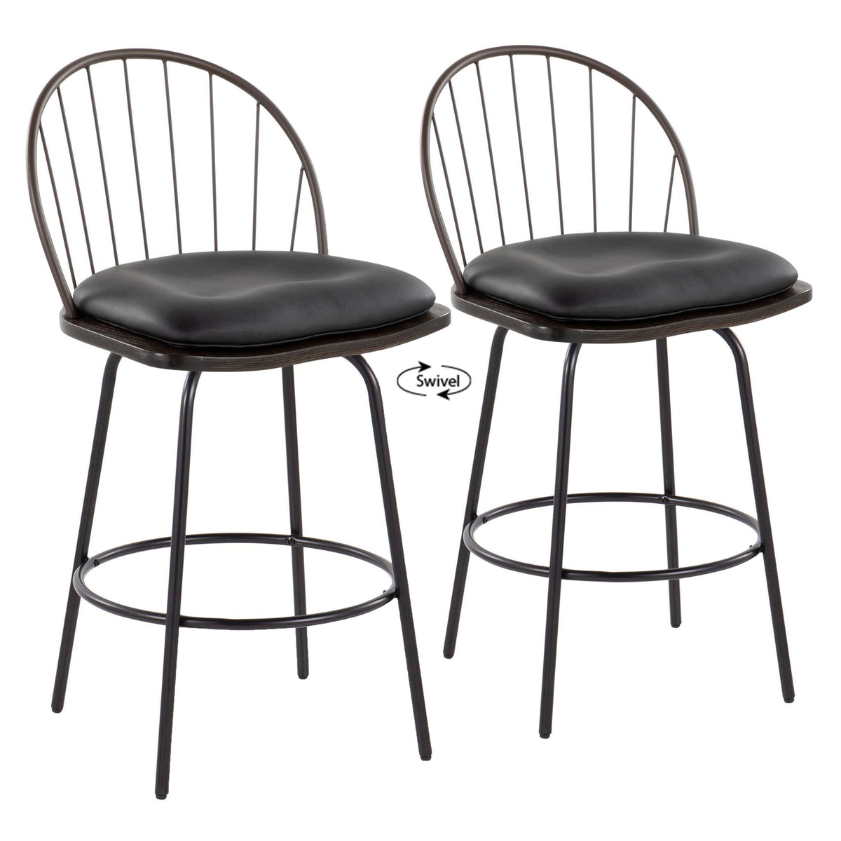 Riley - Claire Farmhouse Fixed Height Counter Stool With Swivel With Round Footrest (Set of 2) - Black / Bronze / Walnut / Brown