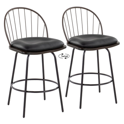 Riley - Claire Farmhouse Fixed Height Counter Stool With Swivel With Round Footrest (Set of 2) - Black / Bronze / Walnut / Brown