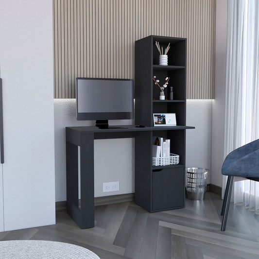 Writing Desk With Bookcase And Cabinet - Black