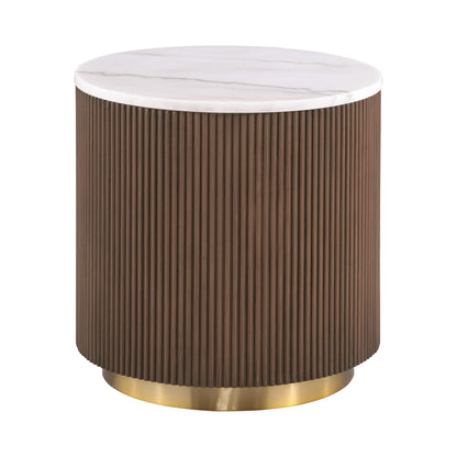 3 Piece Table Set Oval Cocktail Table, 2 Round End Tables - Brown / Gold / White