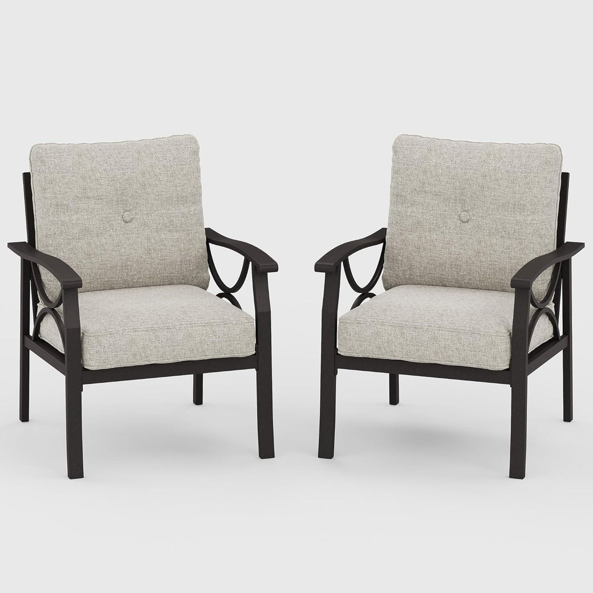 All-Weather Armchairs With Cushions, Modern Sculptural Design (Set of 2)