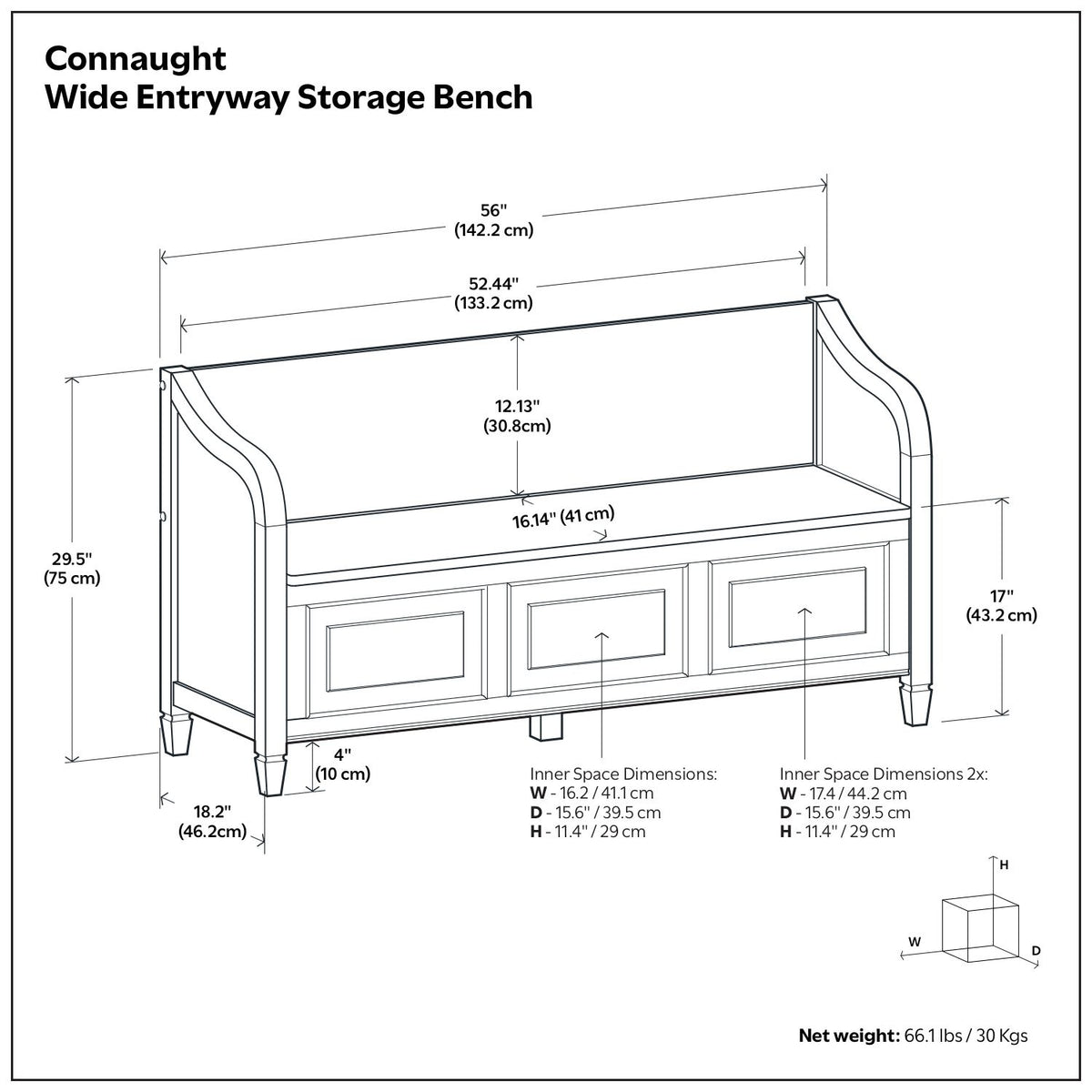 Connaught - Wide Entryway Storage Bench - Chestnut