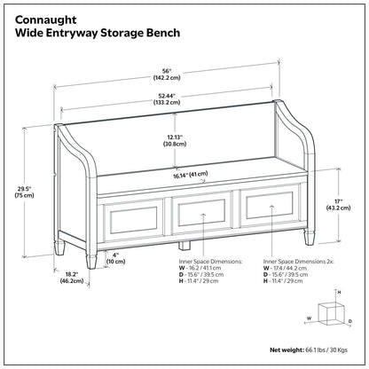 Connaught - Wide Entryway Storage Bench - Chestnut