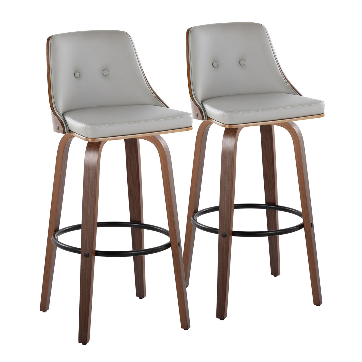 Gianna - Mid-Century Modern Fixed Height Barstool & Swivel With Round Footrest (Set of 2) - Gray