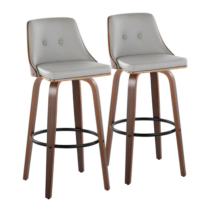 Gianna - Mid-Century Modern Fixed Height Barstool & Swivel With Round Footrest (Set of 2) - Gray
