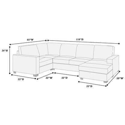 Sectional With RAF Chaise, Armless Loveseat & LAF 1 Arm Chair