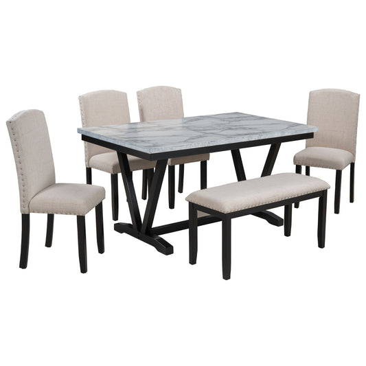6 Piece Dining Set With V - Legs - White