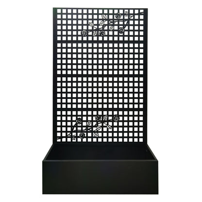 Planter Box With Trellis, Outdoor Raised Garden Bed With Privacy Screen Lattice Panels For Patio - Black