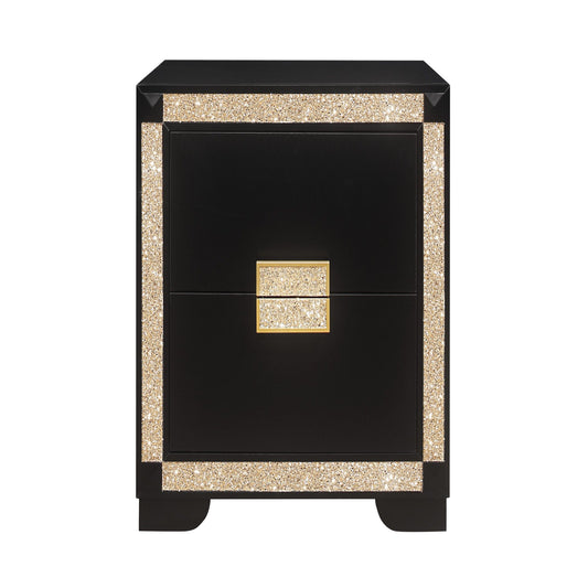 Lively - Nightstand With Glitter Detail And Thick Bar Handle Hardware - Black
