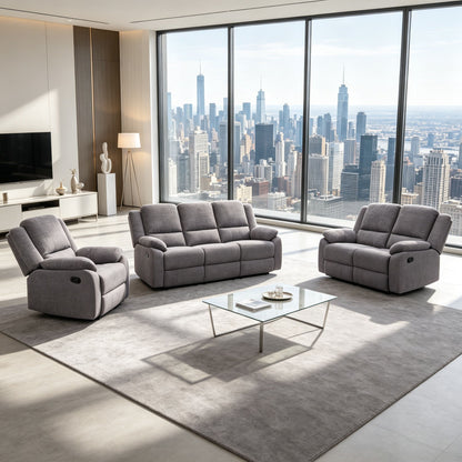 3 Piece Reclining Sofa Set With 150° Deep Recline, 3 Seat Couch, Loveseat & Single Recliner - Gray