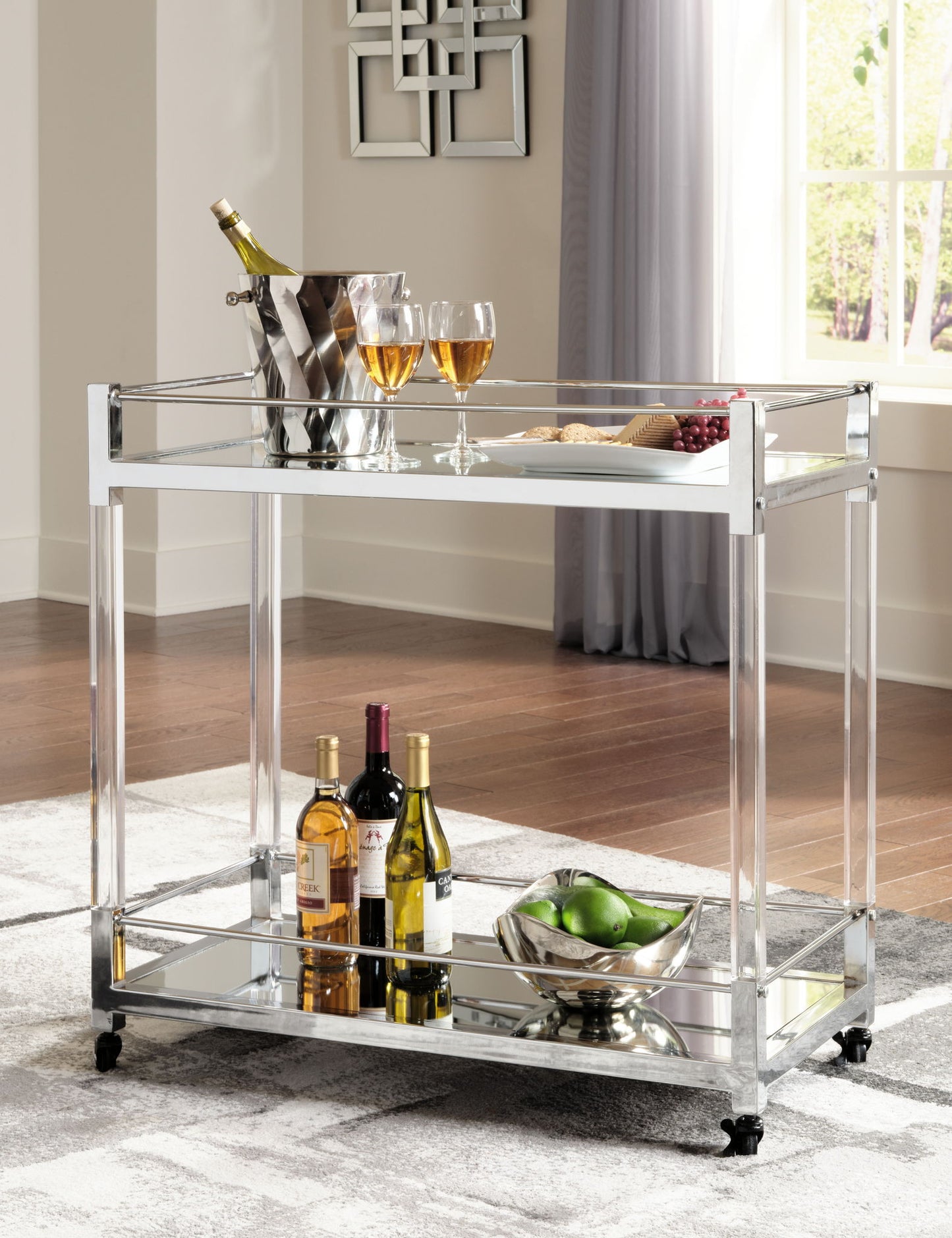 Chaseton - Bar Cart - Clear / Silver Finish