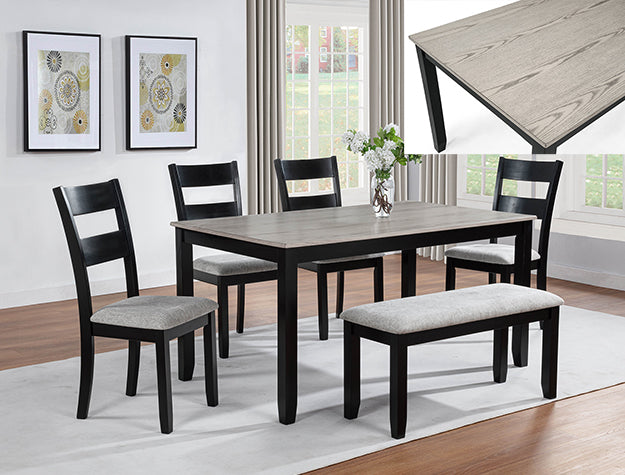 Lester 6-PK Dining W/Bench L.grey