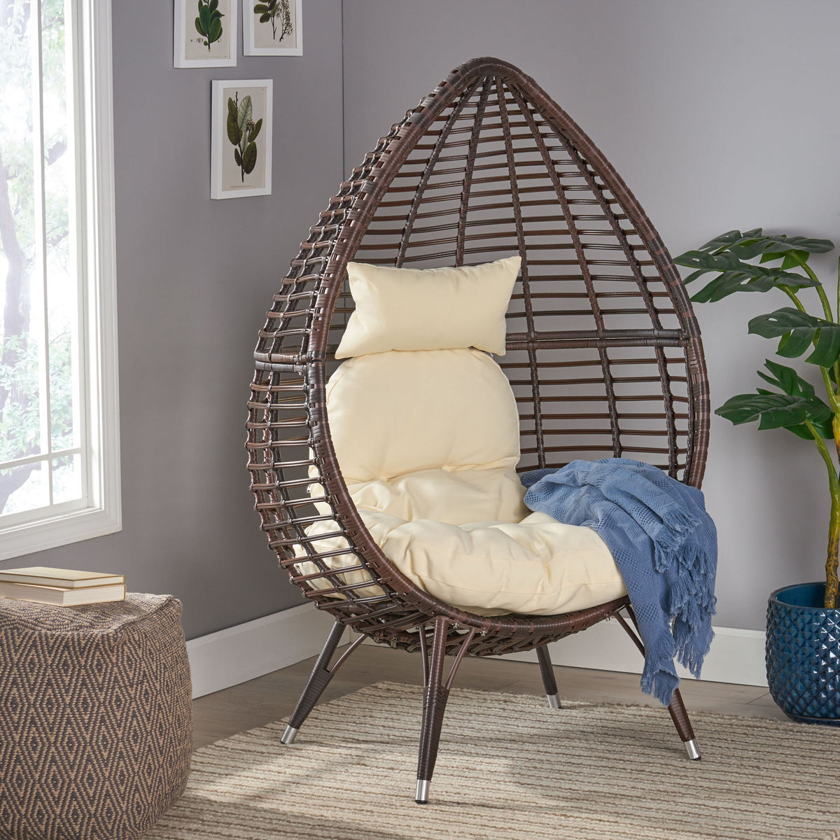 Cutter Teardrop Patio Chair With Water Resistant Cushion - Multi / Brown / Beige