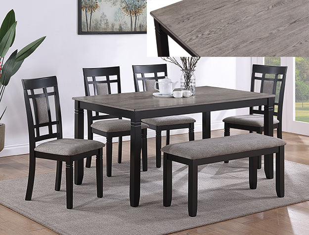 Paige 6pk Dining Set W/Bench L.grey