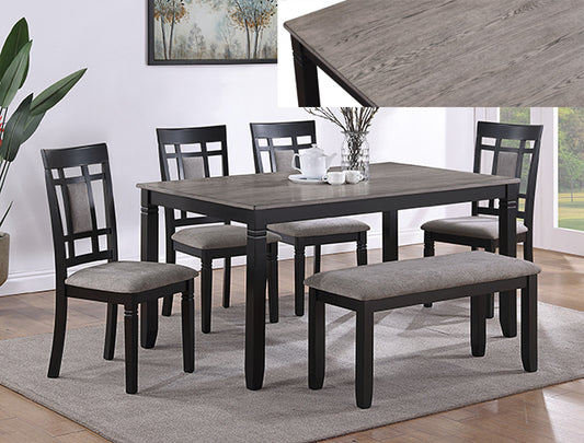 Paige 6pk Dining Set W/Bench L.grey