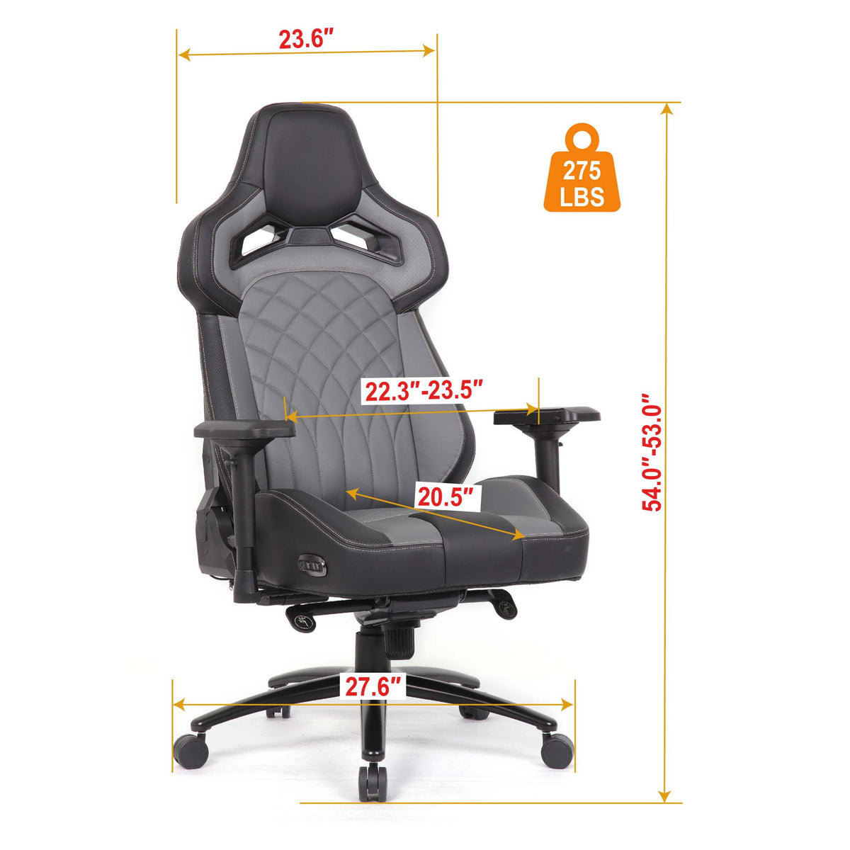 Gaming Chair With 4D Armrests, High Back Office Chair - Black / Gray