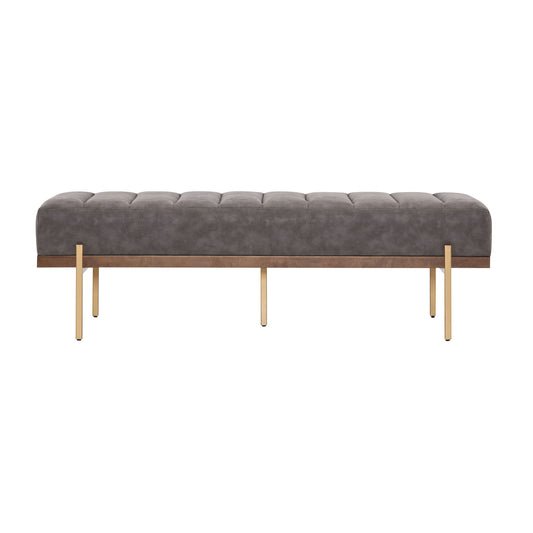Thorian - Luxury Upholstered Ottoman Bench With Channel Tufting And Metal Base - Gold / Gray
