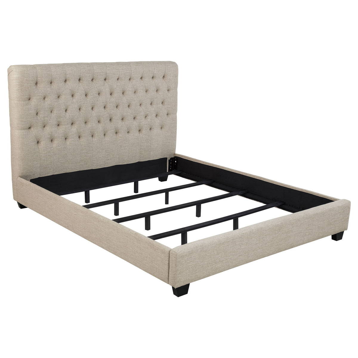 Upholstered California King Bed With Tufted Headboard And Birch Legs - Oatmeal
