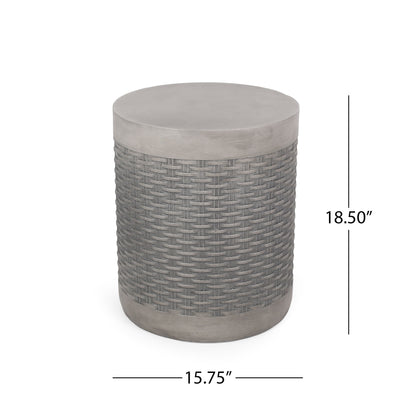 Outdoor Lightweight End Table Round Concrete Outdoor Side Table - Light Gray