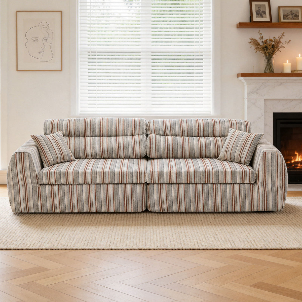 3 Seater, Couch With Throw Pillows For Living Room