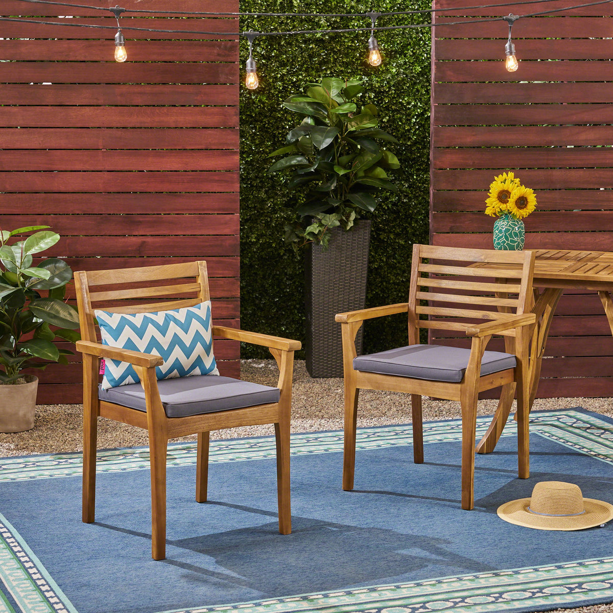 Outdoor Dining Chair With Slat Back And Acacia Wood Frame (Set of 2) - Gray