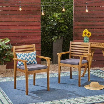 Outdoor Dining Chair With Slat Back And Acacia Wood Frame (Set of 2) - Gray