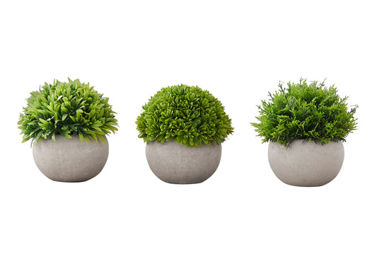 5" Tall, Artificial Plant, Grass, Indoor, Faux, Fake, Table, Greenery, Potted, Decorative (Set of 3) - Green
