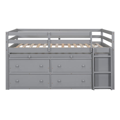 Loft Bed With Retractable Writing Desk And 4 Drawers, With Lateral Portable Desk And Shelves