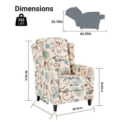 Wingback Recliner Chair With Padded Arms - Beige