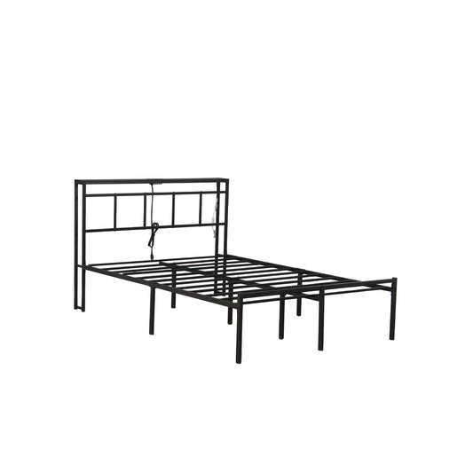 Bed Frame With Storage Headboard With USB C, Type C And LED Light