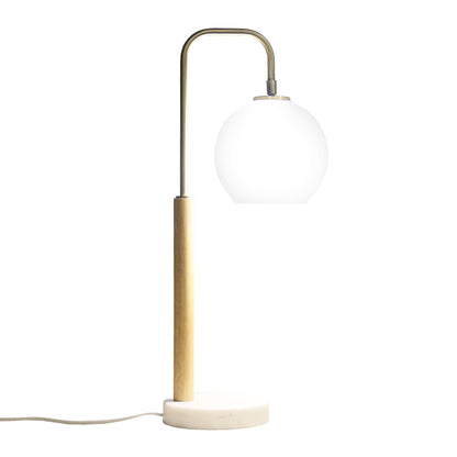 Bedside Table Lamp With Globe Lampshade - White