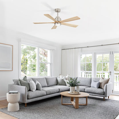 52" Ceiling Fan With Remote Control, Dimmable 3 Color Temperature LED Light, Quiet Reversible DC Motor