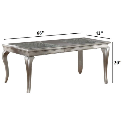 Rectangle Dining Table With Glass Top And 6 Tufted Back Chairs - Gray / Silver