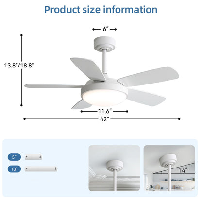 42" Ceiling Fan With 22W LED Light And Remote Control Blades Reversible DC Motor - White