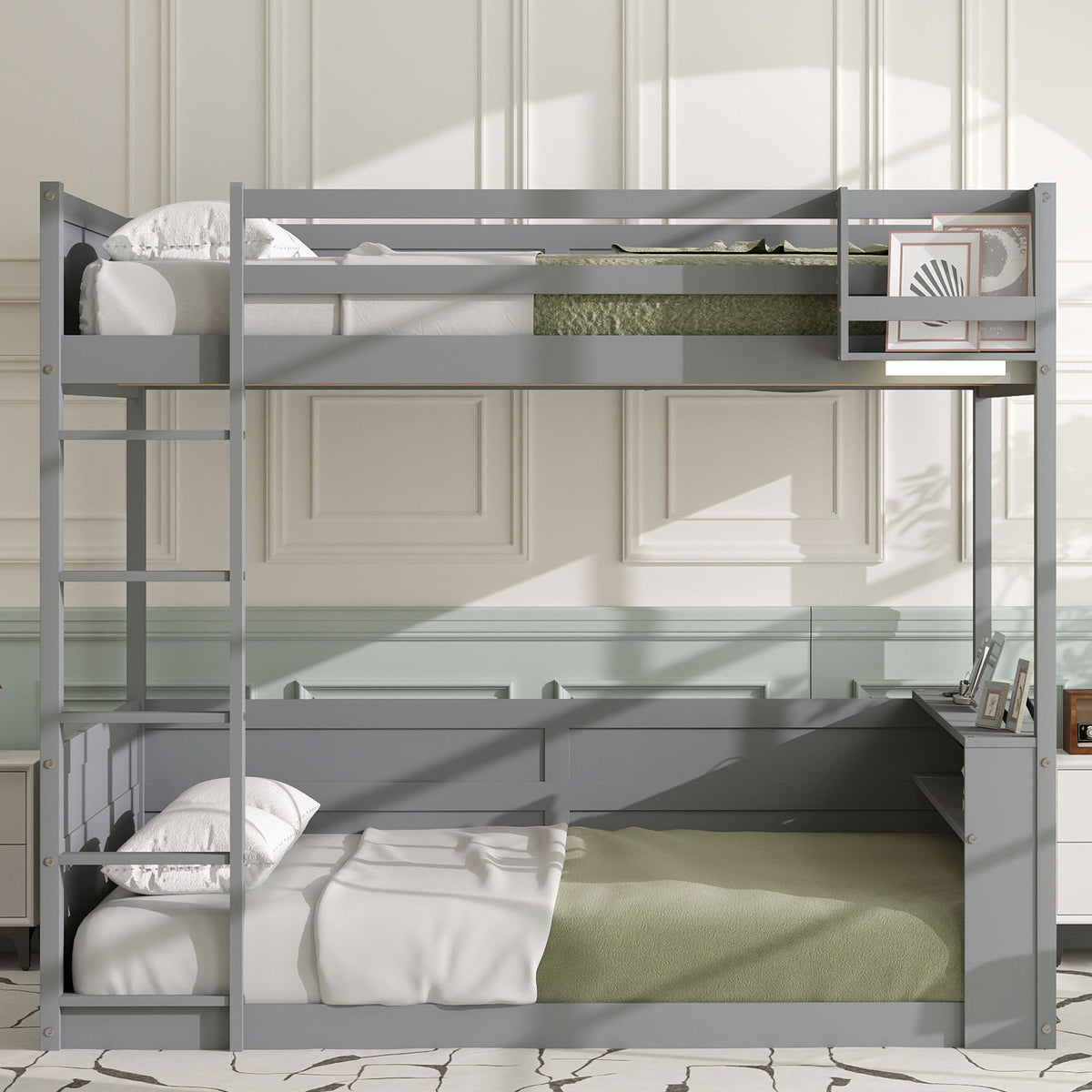 Bunk Bed With Built In Shelves, Storage Box, LED Light And USB Charging Station