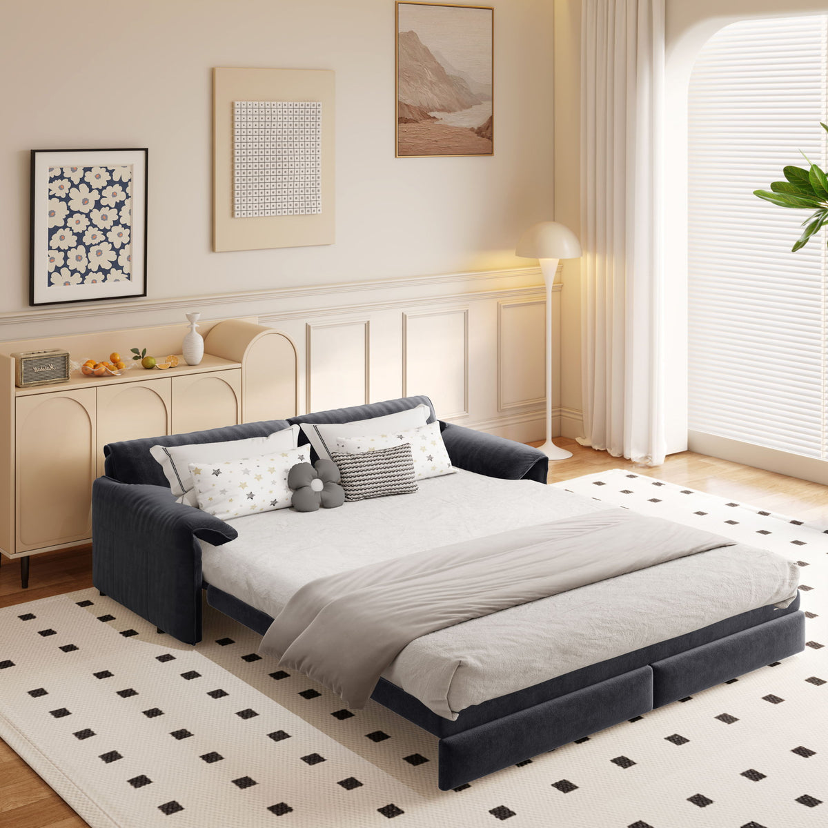 Queen Pull Out Sofa Bed With Side Storage