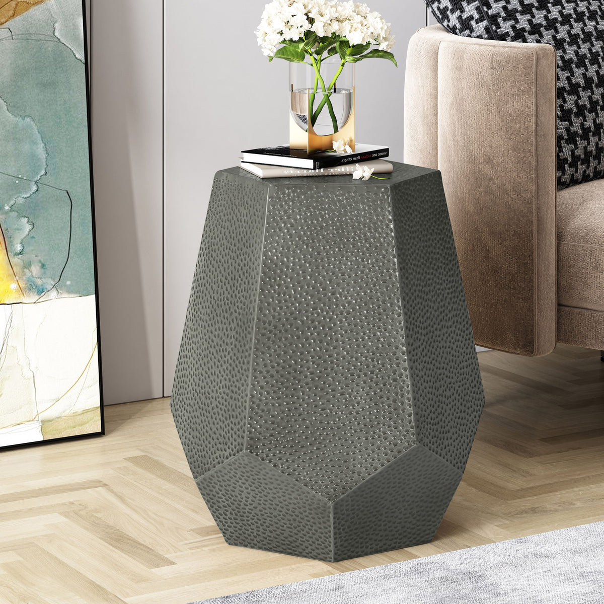 Modern Hammered Iron Geometric End Table