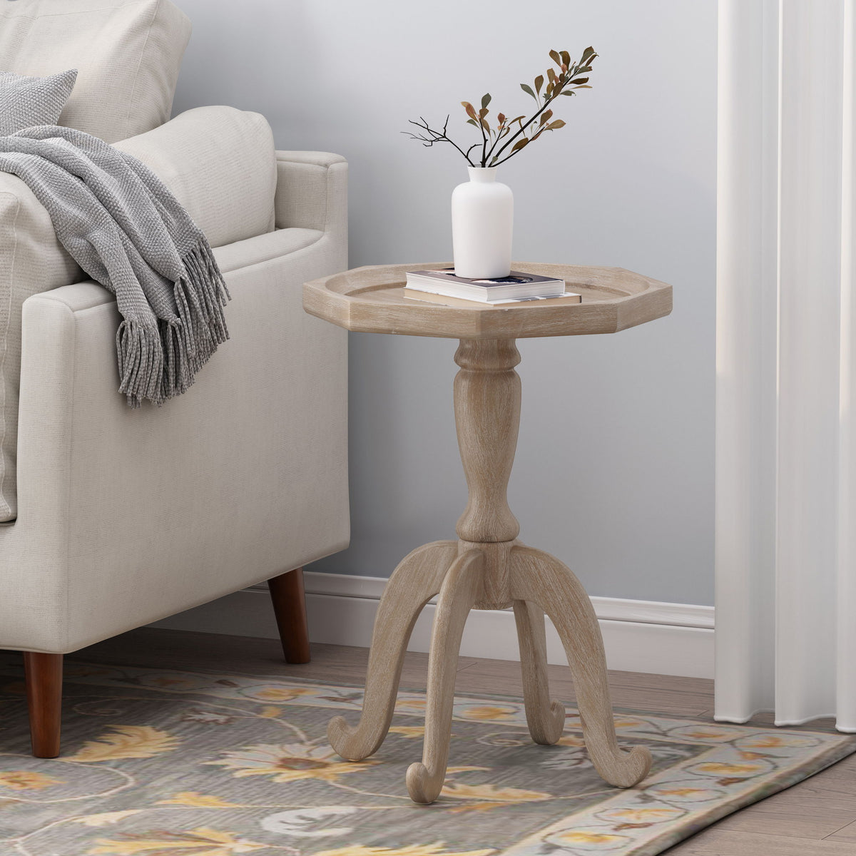 French Country Accent Table With Spider Leg Design - Natural / White
