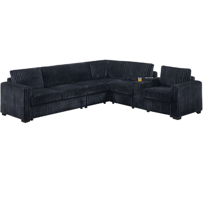 Modern Style L-Shape Sectional Set, USB Ports, Cup Holder