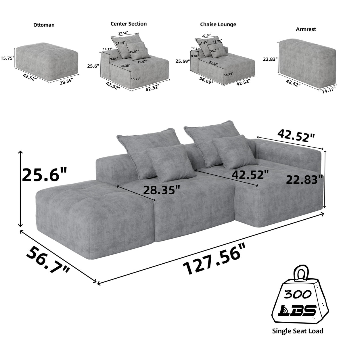 Modern Oversized Diy Combination Modular Sectional Sofa With Pillows