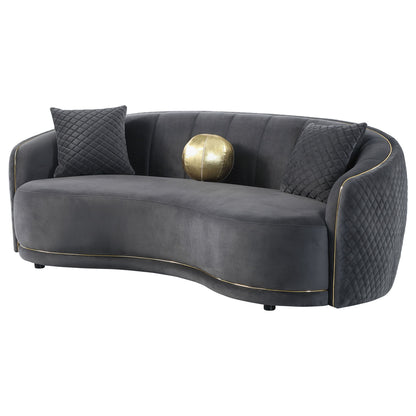 Luxe Upholstered Curved Sofa With Trim And Diamond Quilting - Dark Gray