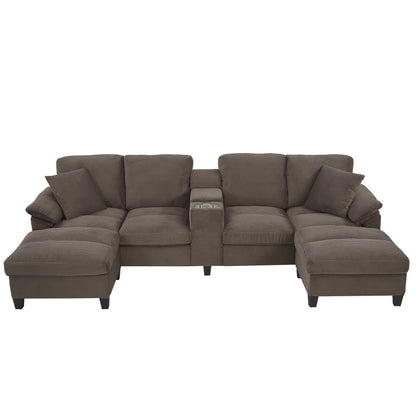 Modern U - Shaped Sectional Sofa With Storage Ottomans, USB Ports, And Cup Holders